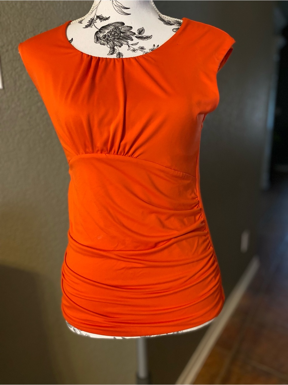 Women's Orange Cap-Sleeve Ruched Tank Top